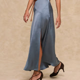 NATALIA | Steel Satin Midi Skirt
