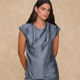 NATALIA | Steel Satin Drape Top