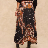 DELPHINE | Black Paisley Floral Print Midi Skirt