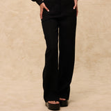 PAOLA | Black Cotton Wide-Leg Trousers