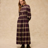 LEONOR | Aubergine Check Smocked Midi Dress