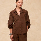 MOCHA | Dark Brown Suede Blouse