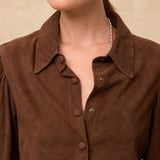 MOCHA | Dark Brown Suede Blouse