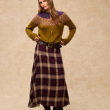 ARIANNE | Aubergine Check Midi Skirt