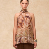 MARSIGLIA | Beige Multi Halter-Neck Printed Top