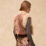 ERICA | Short Jacquard Vest with Faux Mongolian Fur Collar