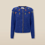 MILEY | Blue Embroidered Wool Cardigan