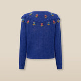 MILEY | Blue Embroidered Wool Cardigan