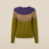 LOUVRE | Moss Green Knit Sweater with Colourblock Yoke