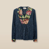 AMAL | Anthracite Embroidered Jacquard Blouse