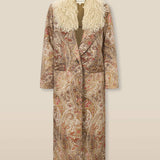 ERICA | Long Jacquard Coat with Faux Mongolian Fur Collar