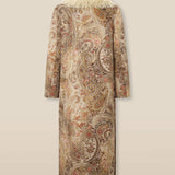 ERICA | Long Jacquard Coat with Faux Mongolian Fur Collar