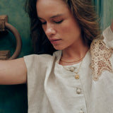 SOMA | Beige Embroidered Cotton-Linen Blouse