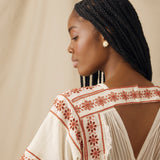 VINTAGE | Ecru & Burnt Orange Embroidered Cotton Blouse