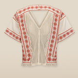 VINTAGE | Ecru & Burnt Orange Embroidered Cotton Blouse