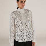 LULU | Ecru Embroidery Cotton Blouse