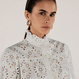 LULU | Ecru Embroidery Cotton Blouse