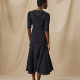 APSARA | Black Lace Ruched Cotton Midi Dress
