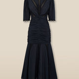 APSARA | Black Lace Ruched Cotton Midi Dress