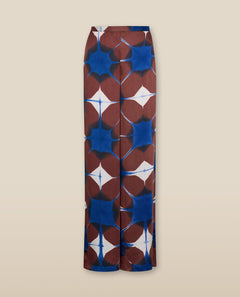 BRUNA | Blue & Burgundy Abstract Printed Wide Leg Trousers