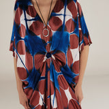 BRUNA | Blue & Burgundy Gathered Detail Tunic