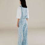 AARYA | Pale Denim Blue Wide-Leg Paisley Cotton Trousers