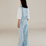 AARYA | Pale Denim Blue Wide-Leg Paisley Cotton Trousers