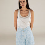 AARYA | Pale Denim Blue Paisley Cotton Shorts