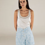 AARYA | Pale Denim Blue Paisley Cotton Shorts