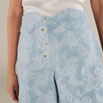 AARYA | Pale Denim Blue Paisley Cotton Shorts