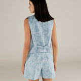 AARYA | Pale Denim Blue Paisley Cotton Shorts