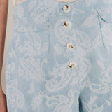 AARYA | Pale Denim Blue Paisley Cotton Shorts