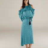 BHAKTI | Turquoise Blue Jacquard Leopard Print Blouse