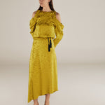 BHAKTI | Chartreuse Yellow Jacquard Leopard Print Blouse