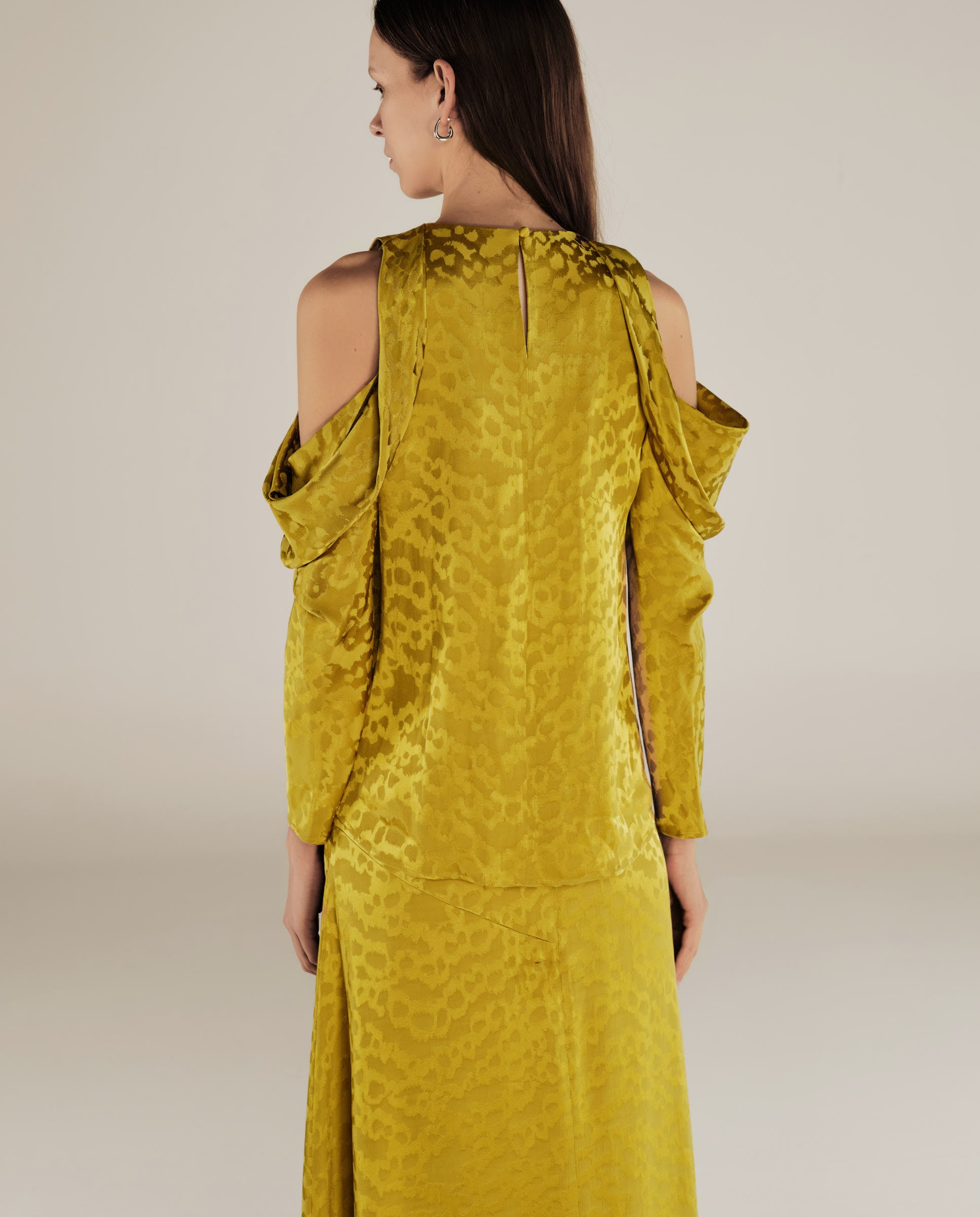 BHAKTI | Chartreuse Yellow Jacquard Leopard Print Blouse