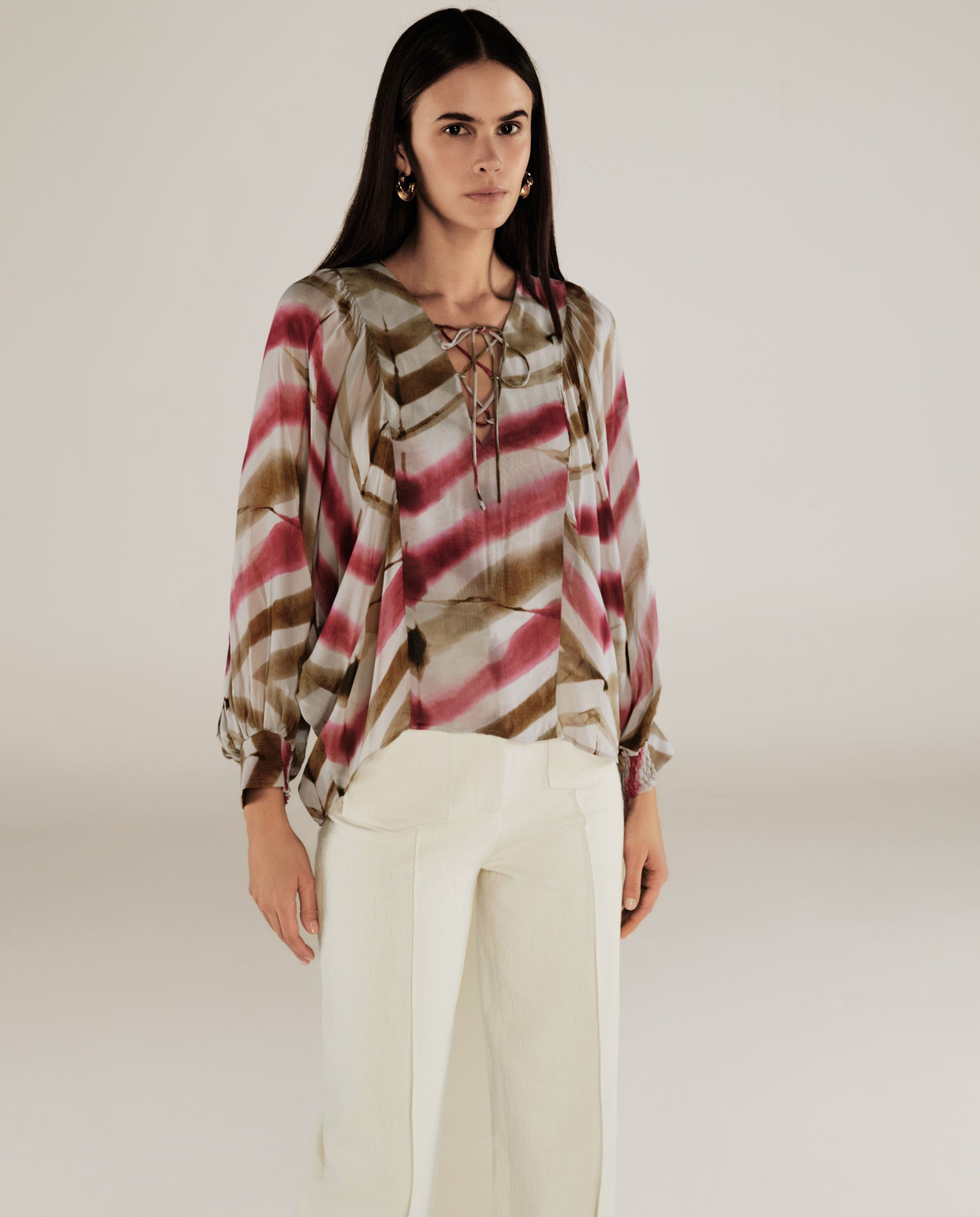 SOL | Magenta & Brown Stripe Boho Blouse