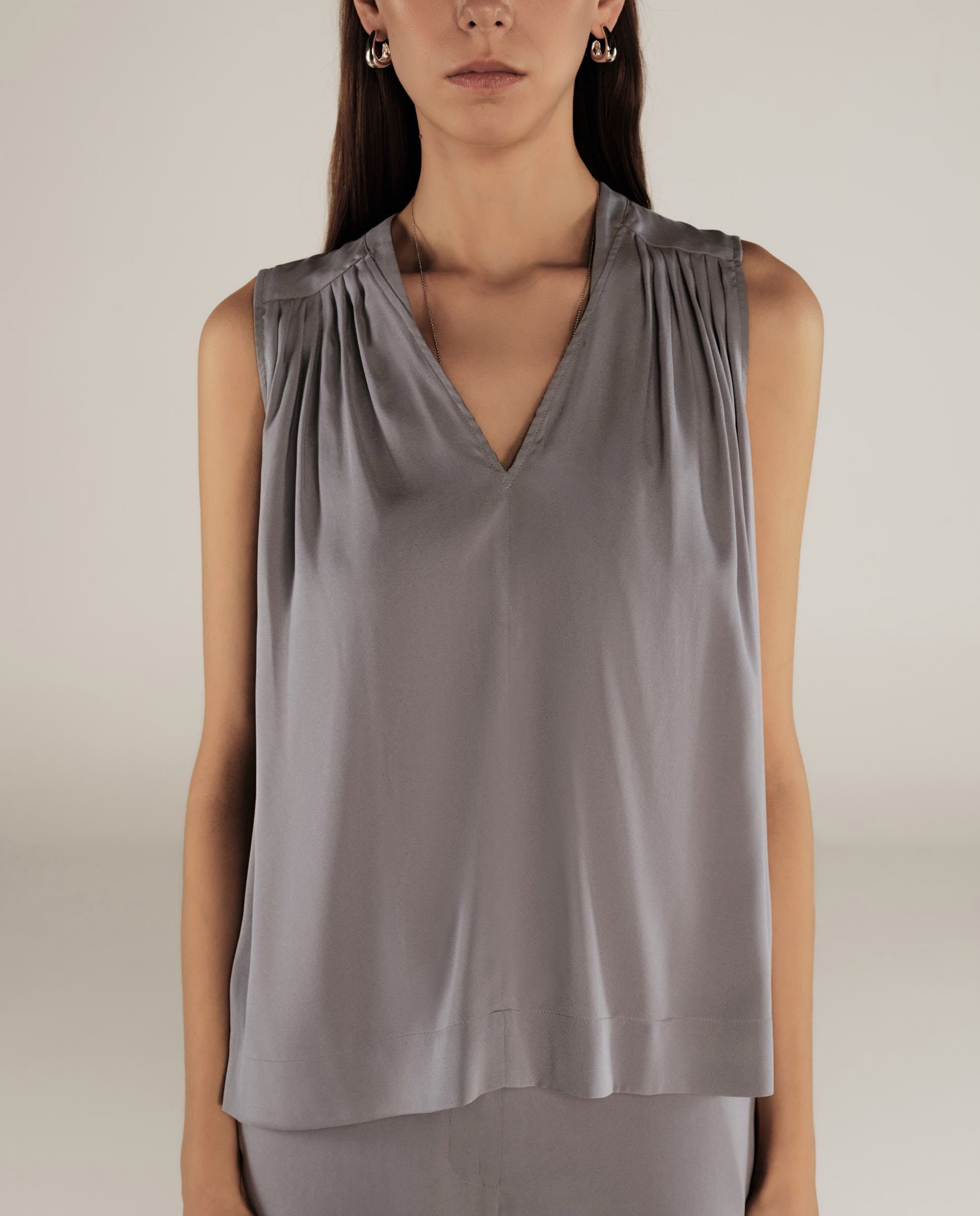 FINLEY | Grey Pleat Silk Blouse