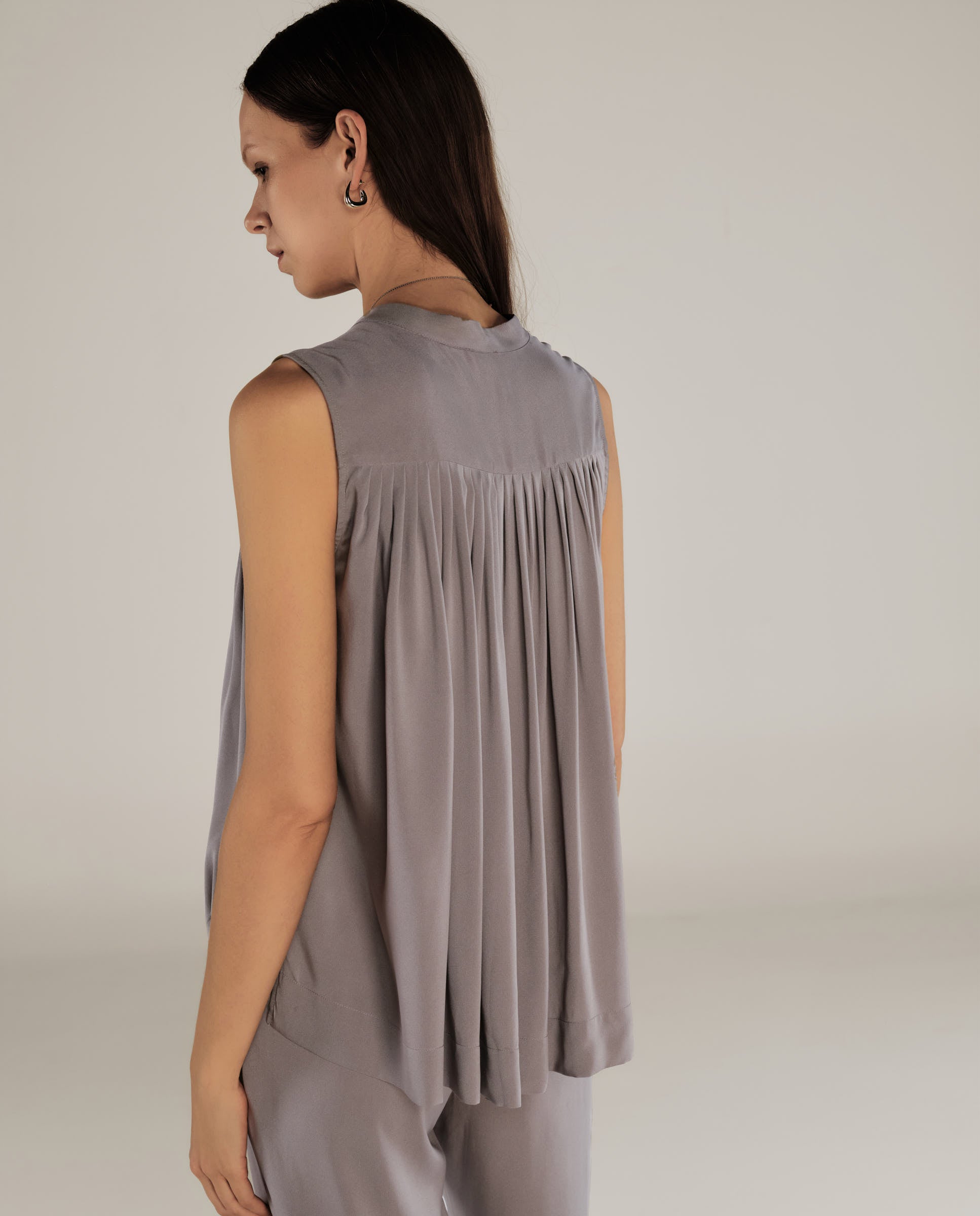 FINLEY | Grey Pleat Silk Blouse