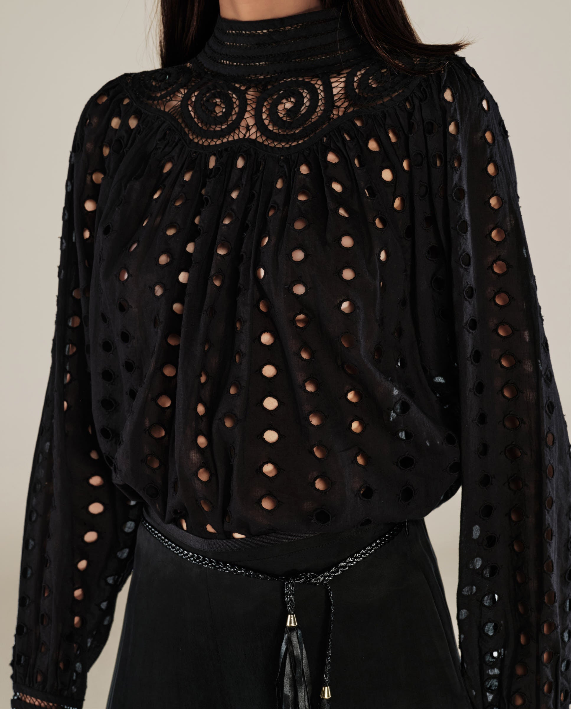 DOLKAR | Black Broderie Anglaise Cotton Blouse