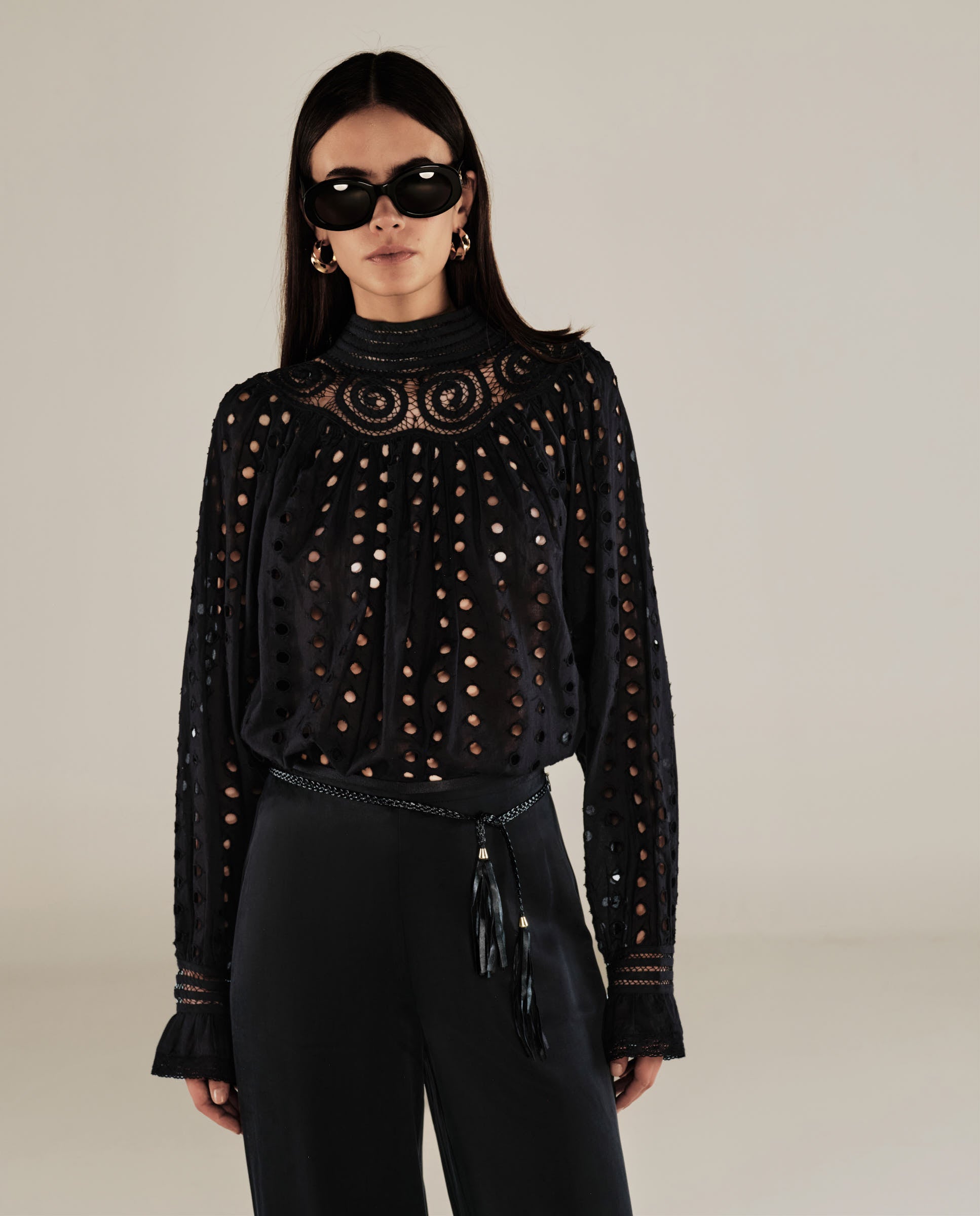 DOLKAR | Black Broderie Anglaise Cotton Blouse