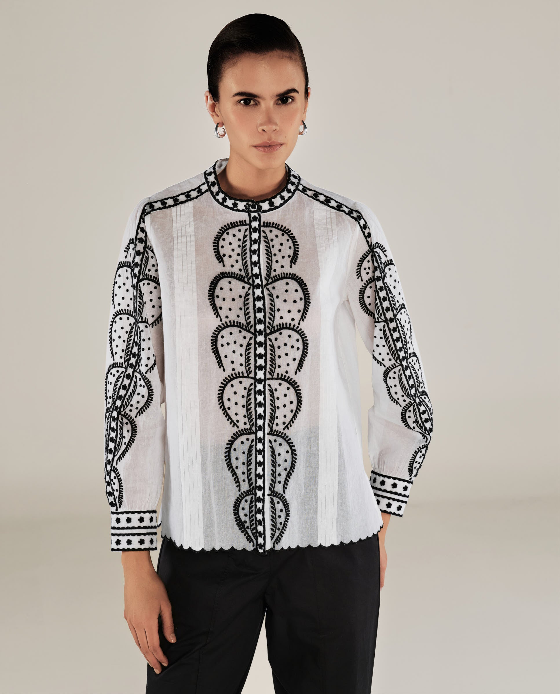 ALINE | White Embroidery Detail Cotton Blouse