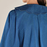 BRUNELLA | Denim Blue Tie Front Cotton Blouse