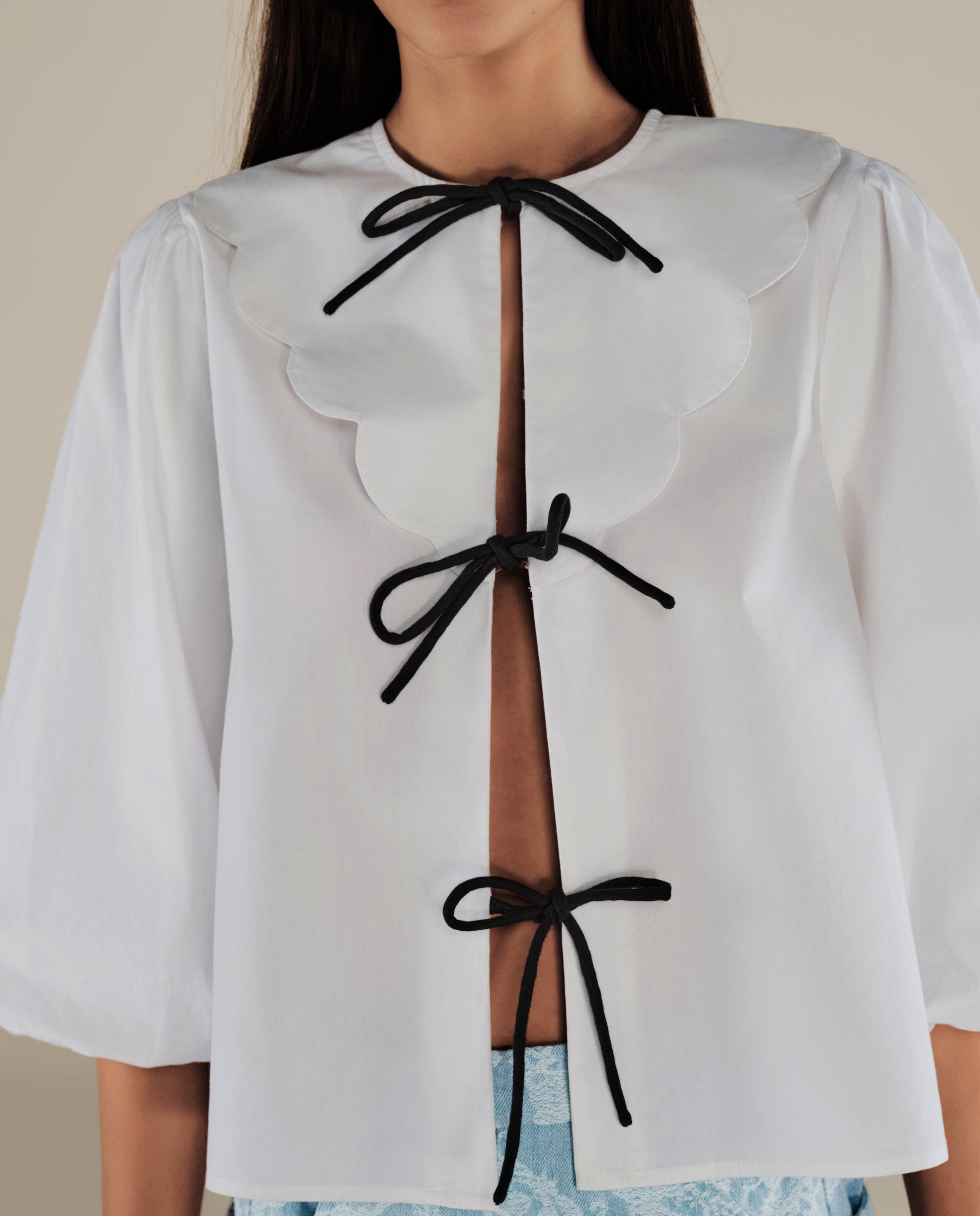 BRUNELLA | White Tie Front Cotton Blouse