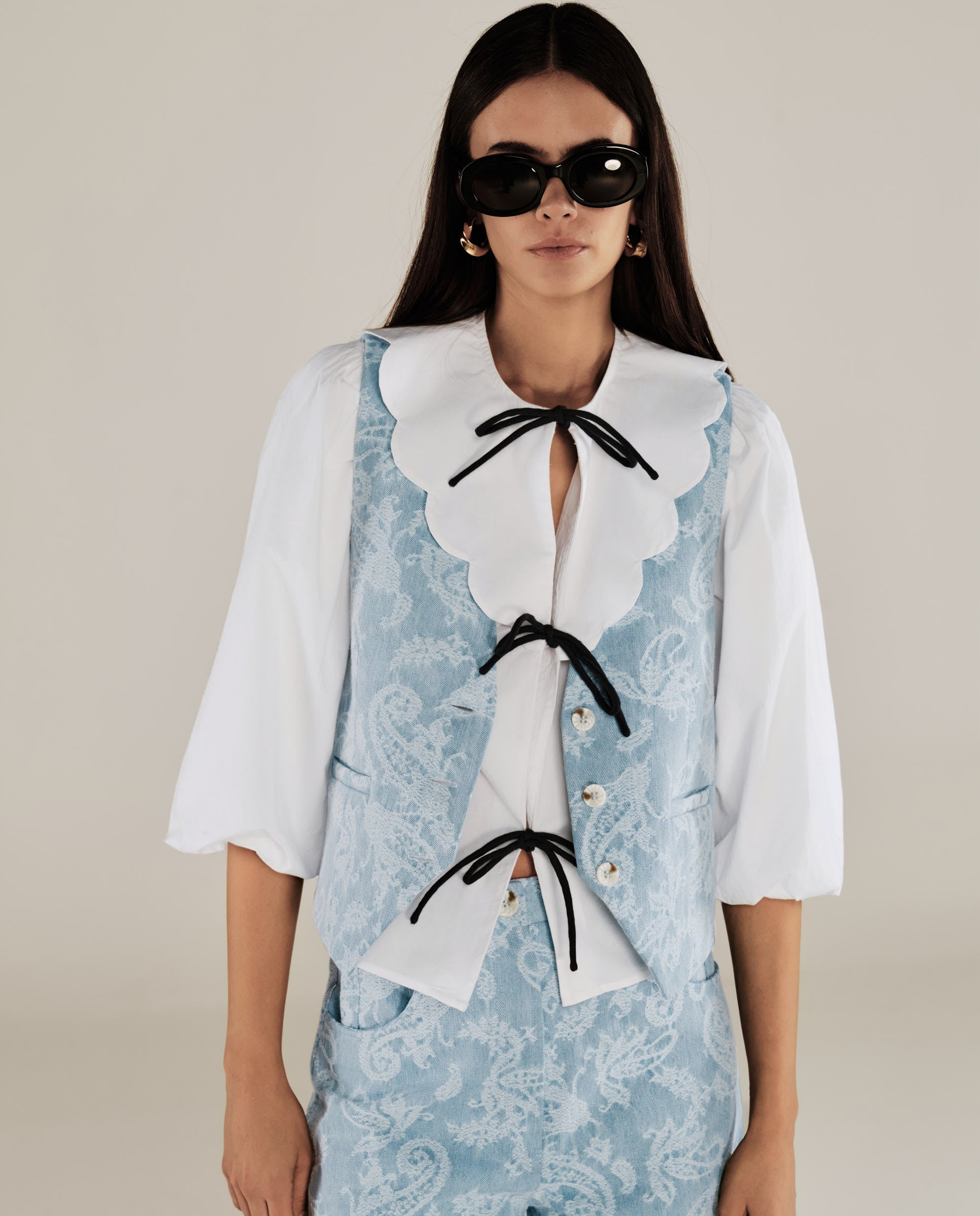 BRUNELLA | White Tie Front Cotton Blouse