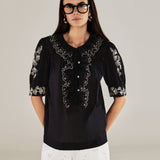 WENDY | Black Embroidery Cotton Blouse