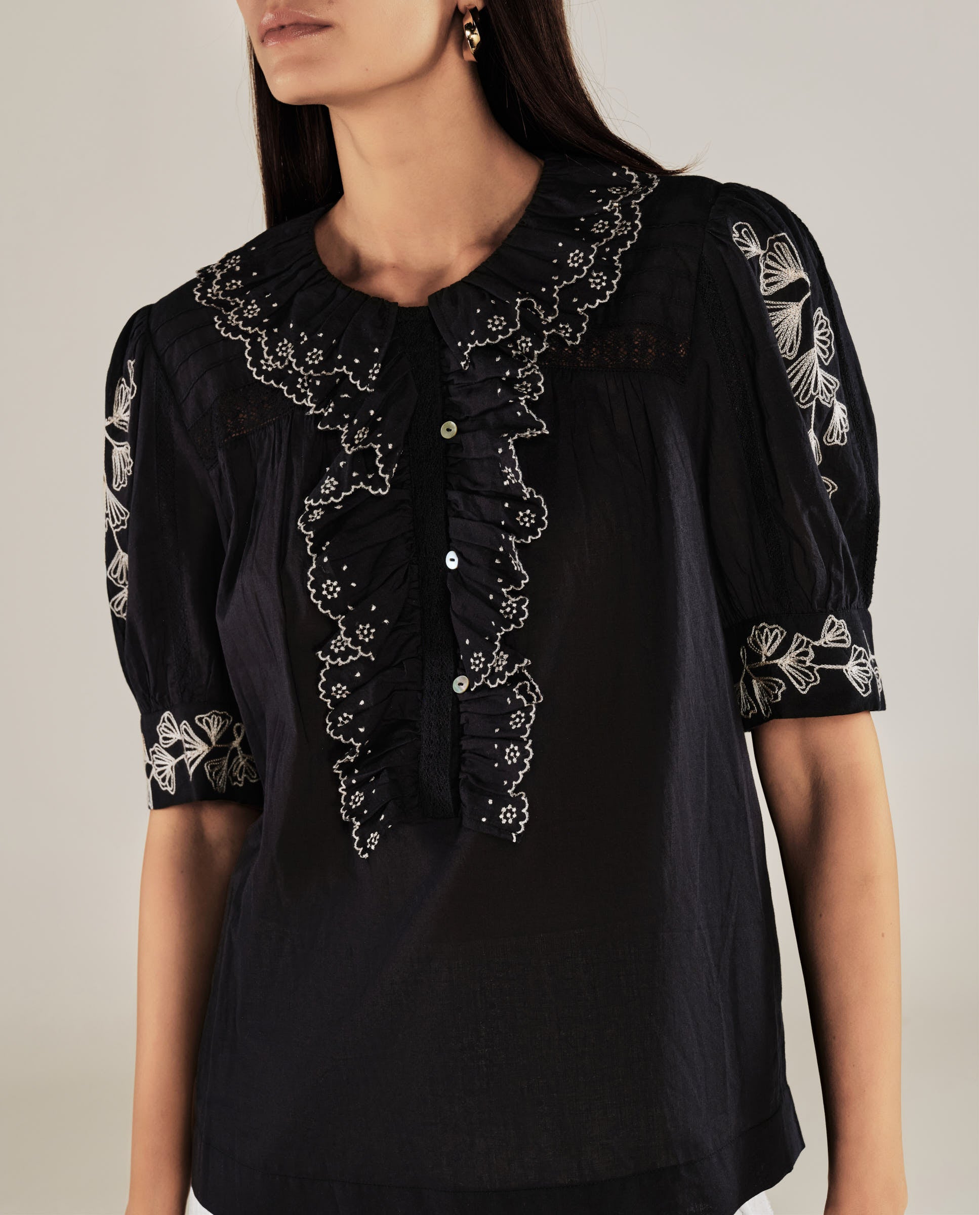 WENDY | Black Embroidery Cotton Blouse