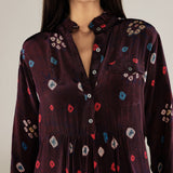 KAKOLI | Aubergine Multicoloured Ruffle Neck Print Midi Dress