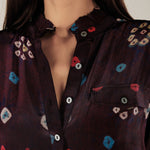 KAKOLI | Aubergine Multicoloured Ruffle Neck Print Midi Dress