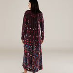 KAKOLI | Aubergine Multicoloured Ruffle Neck Print Midi Dress