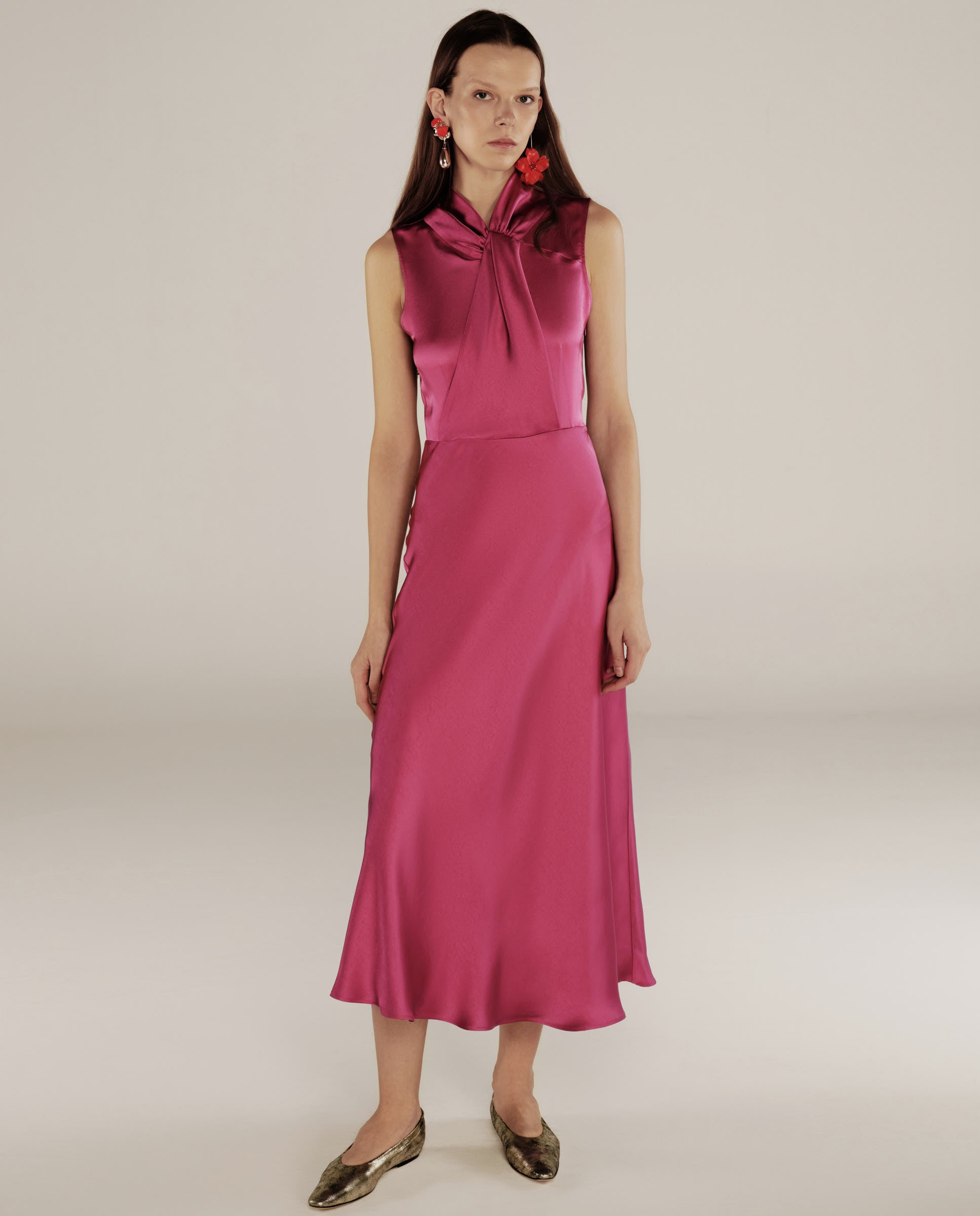 RANYA | Magenta Pink Twist Sleeveless Maxi Dress